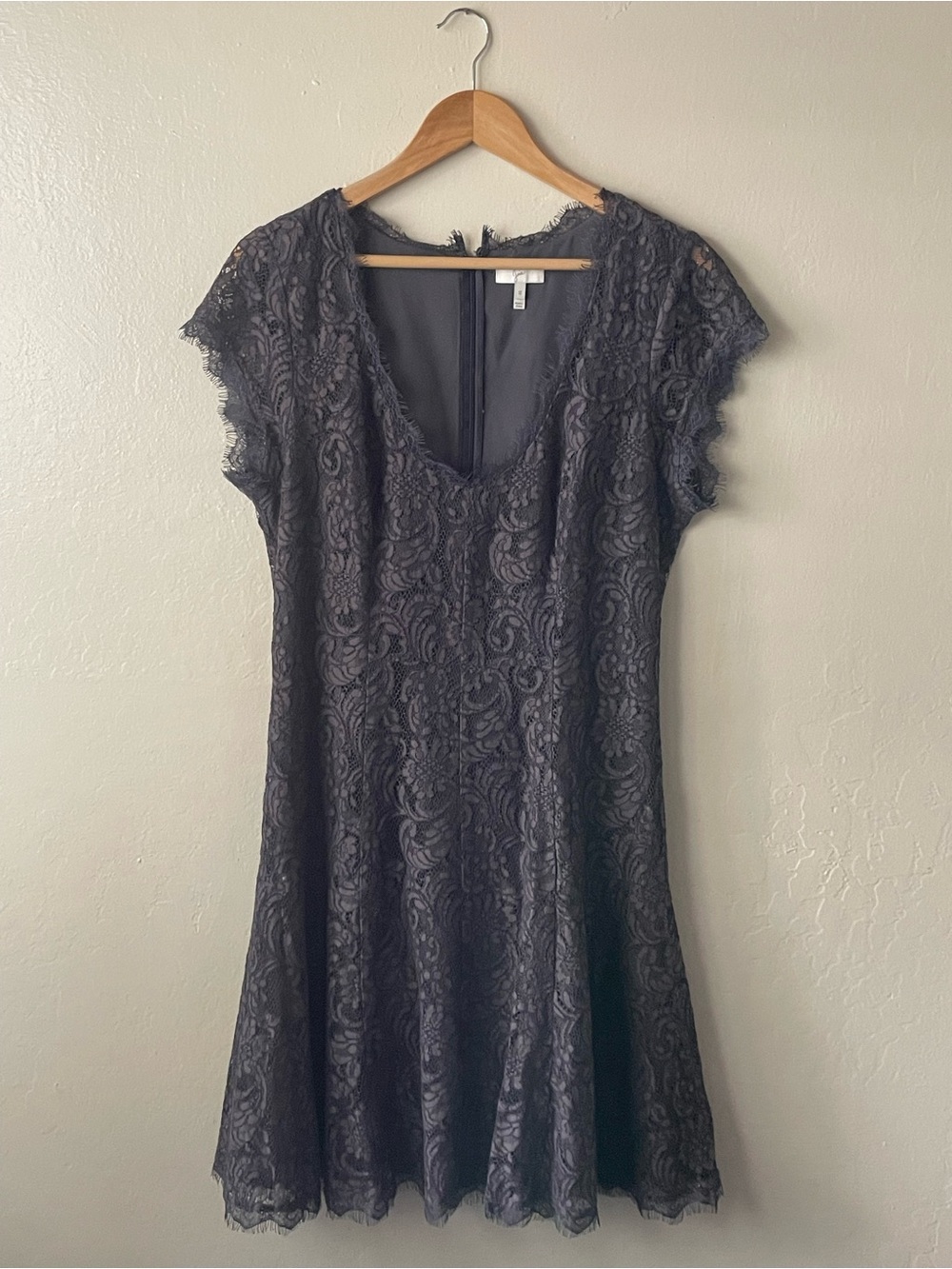 Joie Lace V-Neck Cap Sleeve Dress in Charcoal